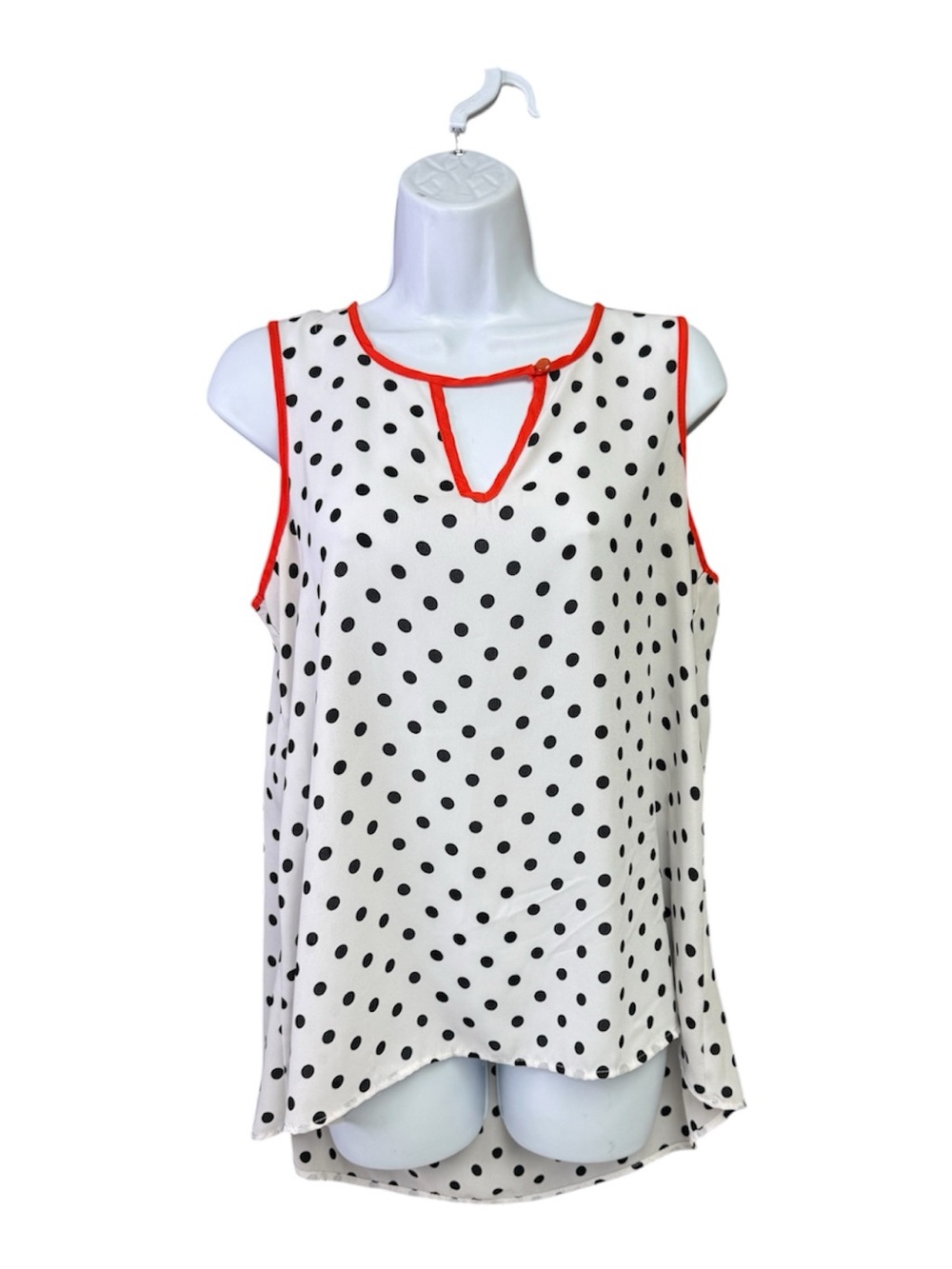 bobeau White Polka Dot Sleeveless Tank with orange Trim size medium